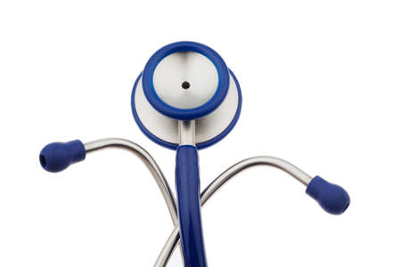 A blue stethoscope on a white backgroundの写真素材