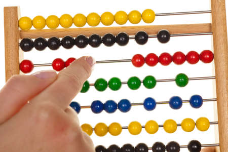 An abacus for learning mathematics. against a white backgroundの写真素材