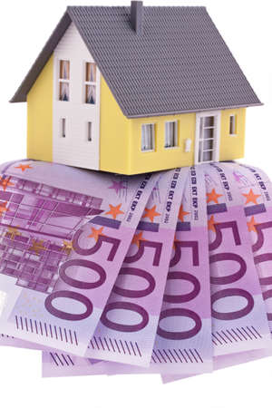 many euro banknotes of the european union. buying a home.の写真素材