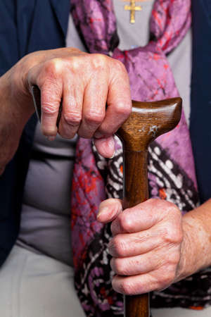 attorneys and a young hand with a cane. visit the grandchildrenの写真素材