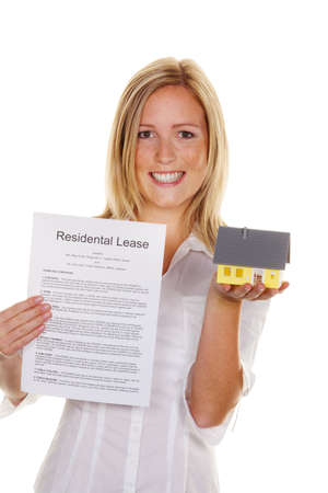 a young woman has successfully completed a lease. in englishの写真素材
