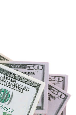 detail of american dollar bills on a white background