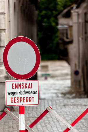 high water and flooding the streets in steyr, austriaの写真素材