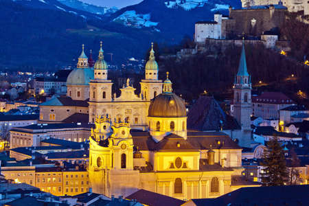 a city view of the city of salzburg in austria    city and fortress hohensalzburgの写真素材