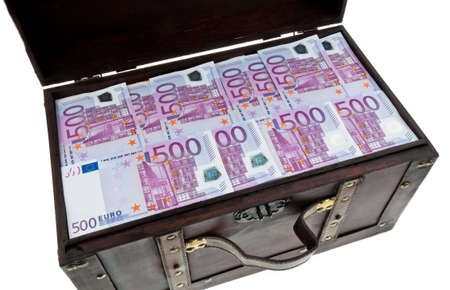 a large chest with euro banknotes  financial crisis, crisis, debt の写真素材