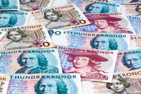 swedish krona, the currency of sweden  several bills の写真素材