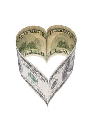   100 bill in heart shapeの写真素材