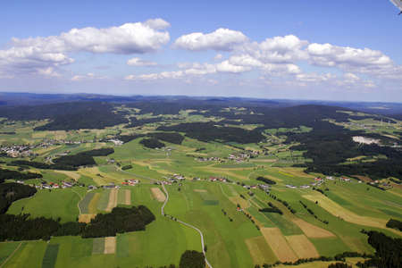 scenic view from an airplane  meadows, fields and fieldsの写真素材