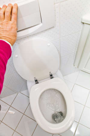 a sanitary flush toilet in a household  bathroom and toiletの写真素材