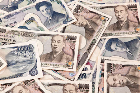many japanese yen bills of exchangeの写真素材