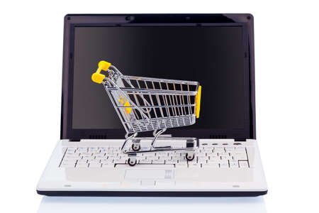 a cart and a computer keyboard  symbol photo online shoppingの写真素材