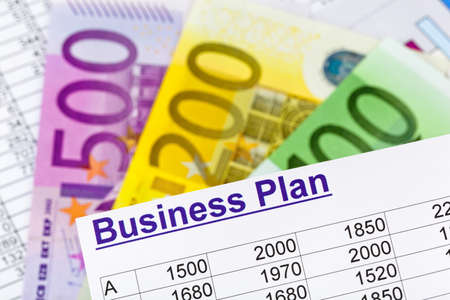 a business plan for starting a business  ideas and strategies for self-employment  euro notes の写真素材