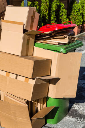 empty cartons of packages waiting to be transported to the waste paper collection  waste reduction through recycling okÃ¶logischeの写真素材