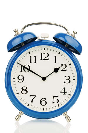 a blue alarm clock on a white background a wake white dial a blue alarm clock on a white background a wake white dial