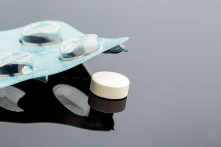 tablets in blister pack, photo icon for health, medicine and pill addiction