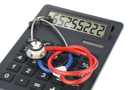 stethoscope and calculator, photo icon for billing and medical costsの写真素材