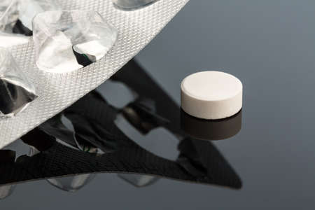 tablets in blister pack, photo icon for health, medicine and pill addiction