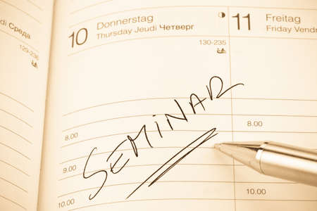 a date is entered in a calendar  seminarの写真素材