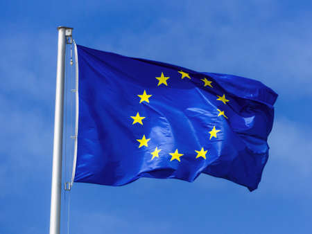 the european union flag blowing in the windの写真素材