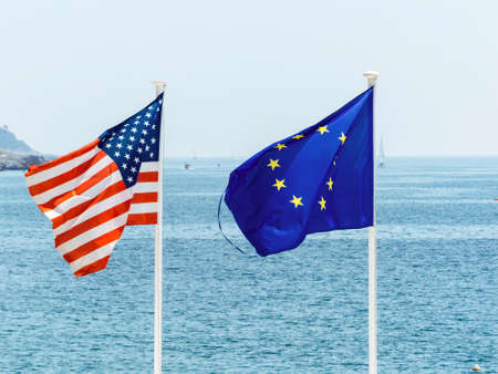 flags of the european union and the united statesの写真素材