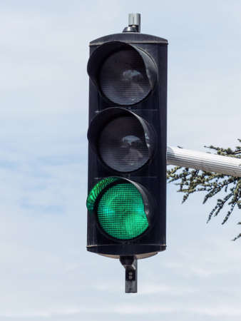 a traffic light with green lightの写真素材