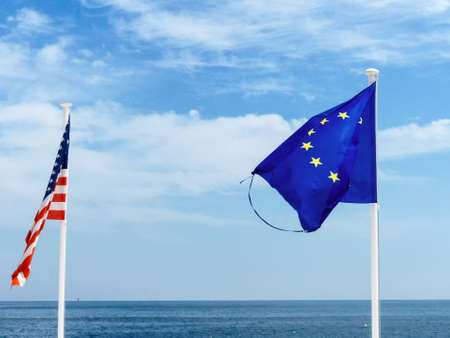 flags of the european union and the united statesの写真素材