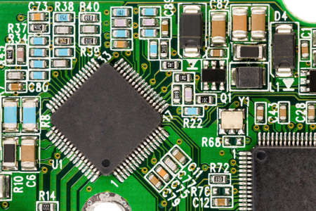 close-up of a circuit board of a computer