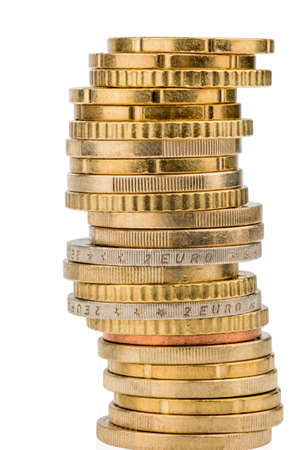 a stack of coins against a white backgroundの写真素材