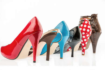 shoes with high heels protect against a white backgroundの写真素材