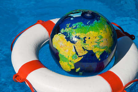 a rescue tire floating in a swimming pool