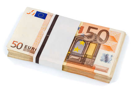stack of many fifty euro banknotes. symbolic photo for money, wealth, income and expenses
