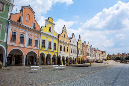 the historic town square of telc in the czech republic. のeditorial素材
