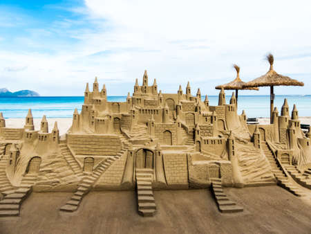 on the beach in mallorca a sand castle was builtの写真素材