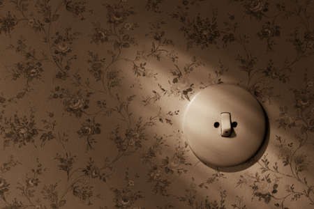 an old wallpaper with light switch. symbolic photo for renovation and remodel.