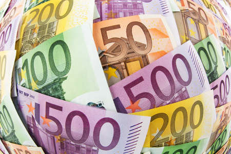 many different euro bills. symbolic photo for wealth and investmentの写真素材