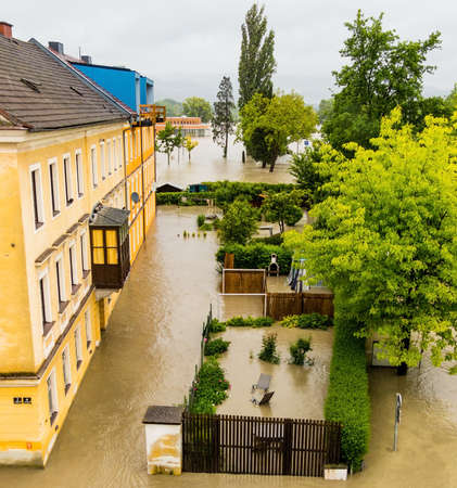 flood 2013 linz, austria. inundation and flooding.の写真素材