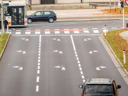 the intersection of a street in the city. with guidelines for bending