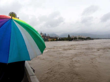 flood 2013 linz, austria. overflows and floodingの写真素材