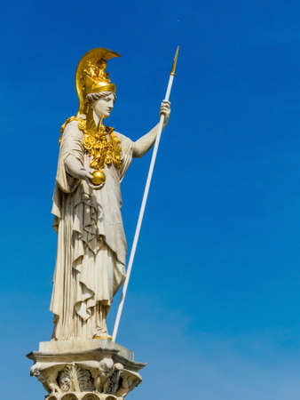 the parliament in vienna, austria. with the statue of pallas athene the greek goddess of wisdom.