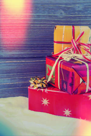 several parcels of gifts for christmas are successiveの写真素材