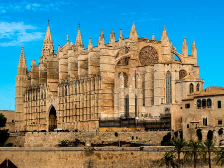 spain, mallorca, palma. the cathedral "la seu" as touristenatrraktion in the city center.の写真素材