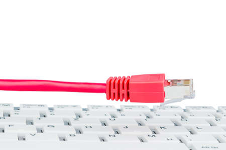 network cable to keyboard, symbol photo for flat rate, e-commerce, global communicationの写真素材