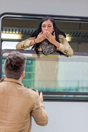 parr on arrival or verabschiedeung on a platform at a stationの写真素材