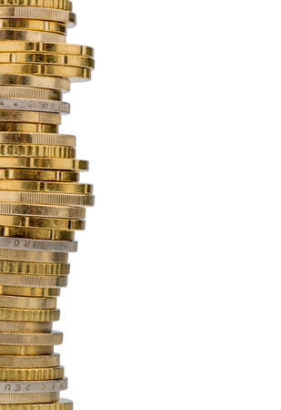 stack of money coins against white background, photo icon for saving, thrift, small saversの写真素材