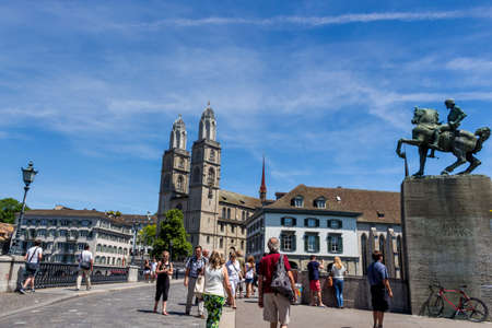 switzerland, zurich, great cathedral and river limmatのeditorial素材