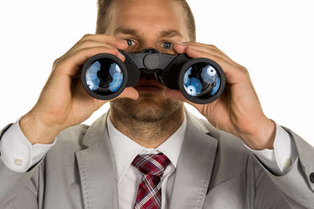 a manager young entrepreneurs with binoculars looking for jobs or jobsの写真素材