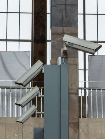 cameras video surveillance at a railway station. security through controlの写真素材