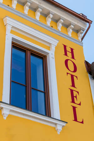 the inscription on a house hotel.の写真素材