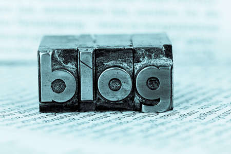 the word blog written with lead letters. photo icon for blog