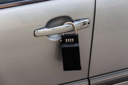 car door with padlock icon for theft protection, security, protectionの写真素材